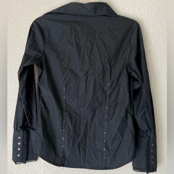 Lili Lalande Button snap down long sleeve black shirt Studded Sz M - Picture 8 of 14